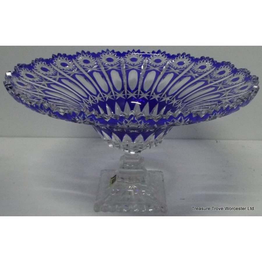 Blue Cut Glass Overlay Crystal Comport